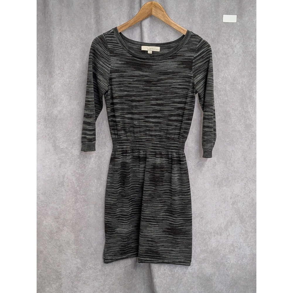 Loft Sweater Dress‎ Medium Petite Women Black and Gray(C113)